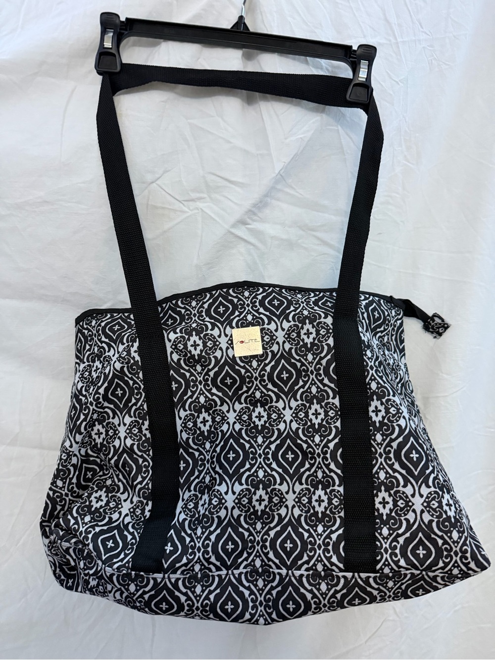 Black and White Patterned Tote with Gold Accent